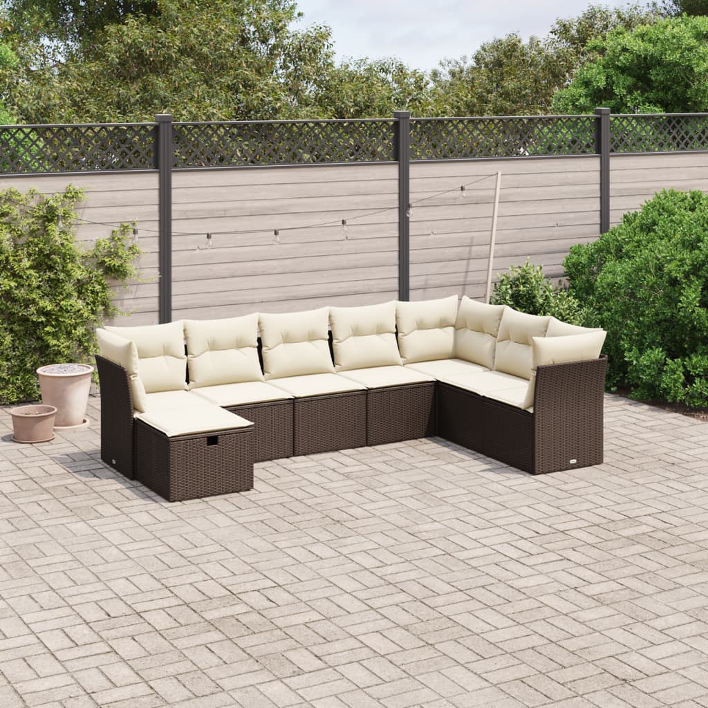Set Divani da Giardino 8 pz con Cuscini Marrone in Polyrattan - homemem39