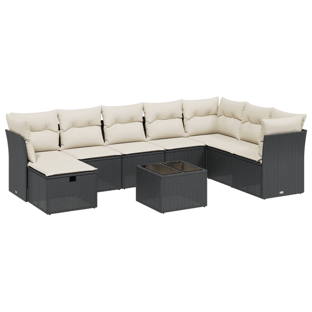Set Divani da Giardino 9 pz con Cuscini Nero in Polyrattan - homemem39