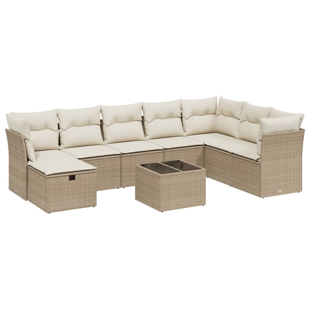 Set Divano da Giardino 9 pz con Cuscini Beige in Polyrattan | homemem39