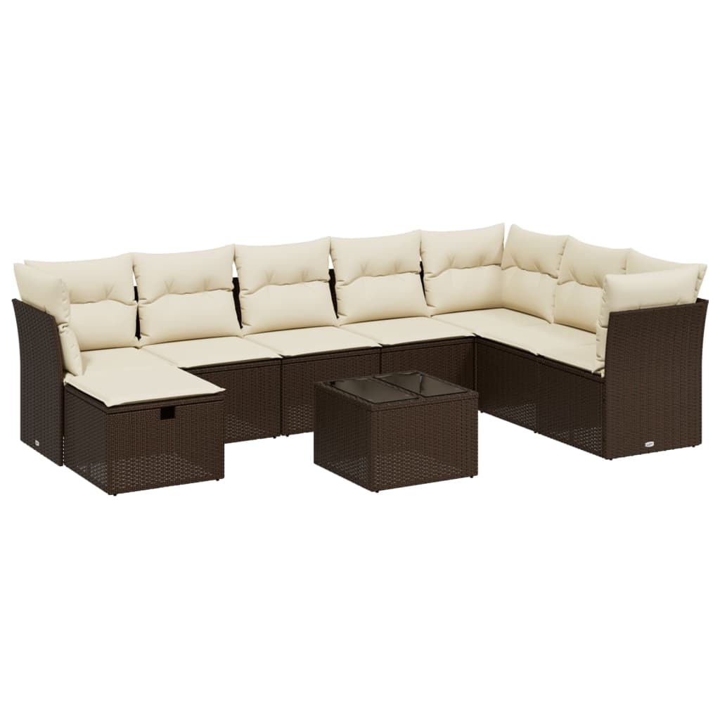 Set Divani da Giardino 9pz con Cuscini Marrone in Polyrattan - homemem39