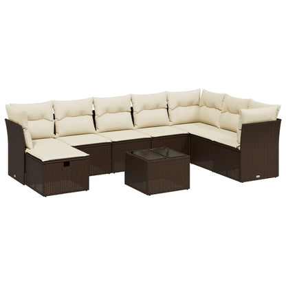 Set Divani da Giardino 9pz con Cuscini Marrone in Polyrattan - homemem39