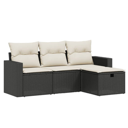 Set Divani da Giardino 4 pz con Cuscini Nero in Polyrattan - homemem39