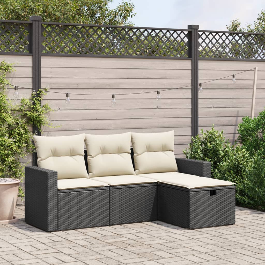 Set Divani da Giardino 4 pz con Cuscini Nero in Polyrattan - homemem39