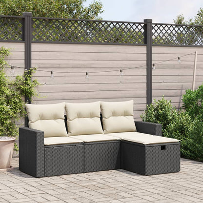 Set Divani da Giardino 4 pz con Cuscini Nero in Polyrattan - homemem39