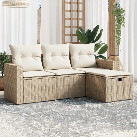 Set Divano da Giardino 4 pz con Cuscini Beige in Polyrattan - homemem39