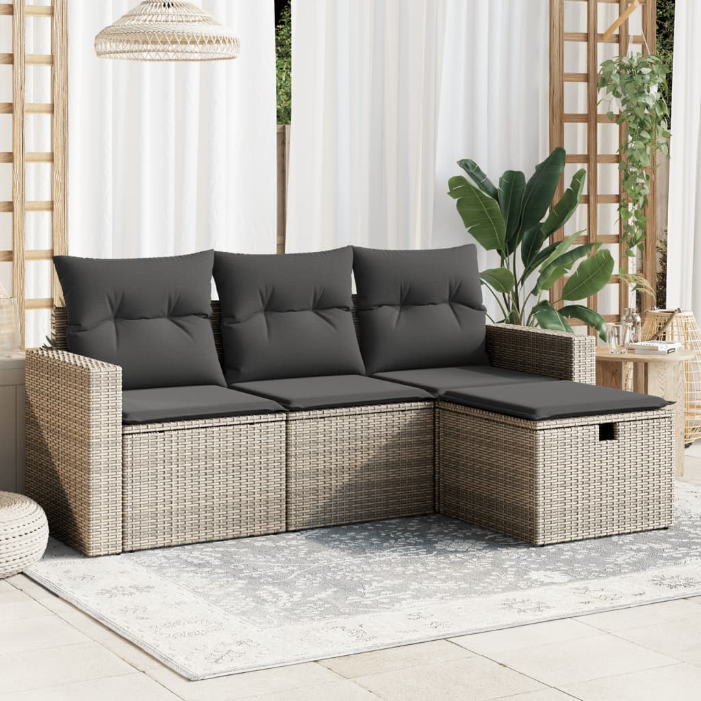 Set Divani da Giardino 4 pz con Cuscini in Polyrattan Grigio | homemem39