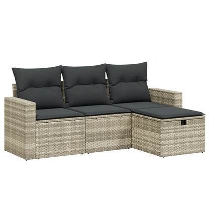 Set Divano da Giardino 4pz con Cuscini Grigio Chiaro Polyrattan - homemem39