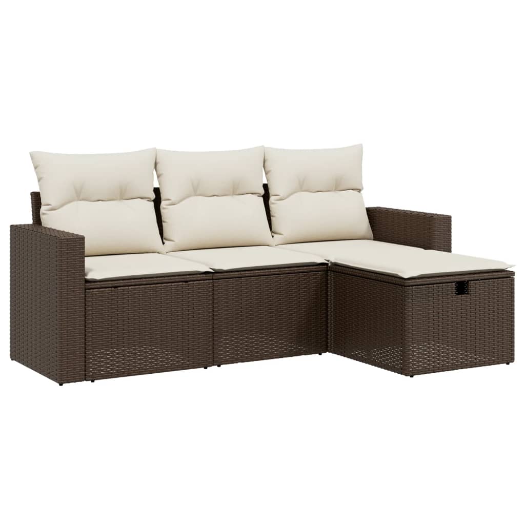 Set Divano da Giardino 4 pz con Cuscini Marrone in Polyrattan - homemem39