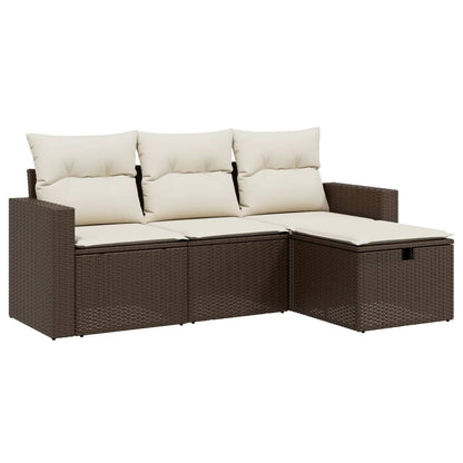 Set Divano da Giardino 4 pz con Cuscini Marrone in Polyrattan - homemem39