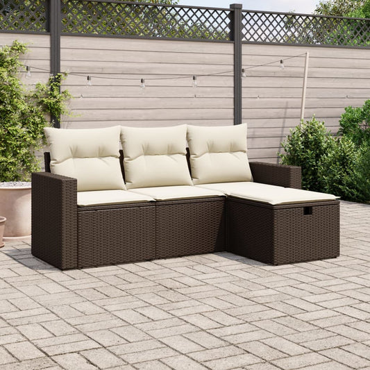 Set Divano da Giardino 4 pz con Cuscini Marrone in Polyrattan - homemem39