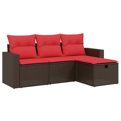 Set Divani da Giardino 4 pz con Cuscini Marrone in Polyrattan | homemem39