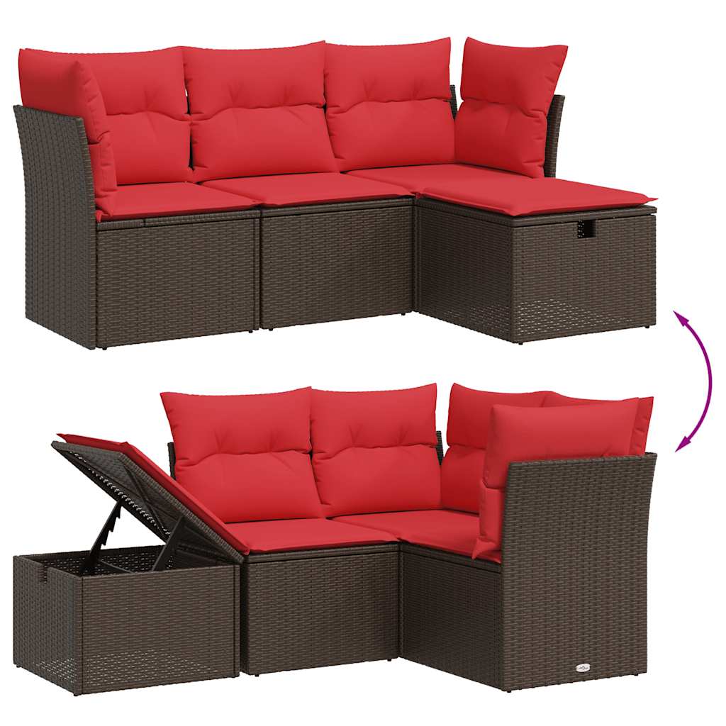 Set Divani da Giardino 4 pz con Cuscini Marrone in Polyrattan | homemem39