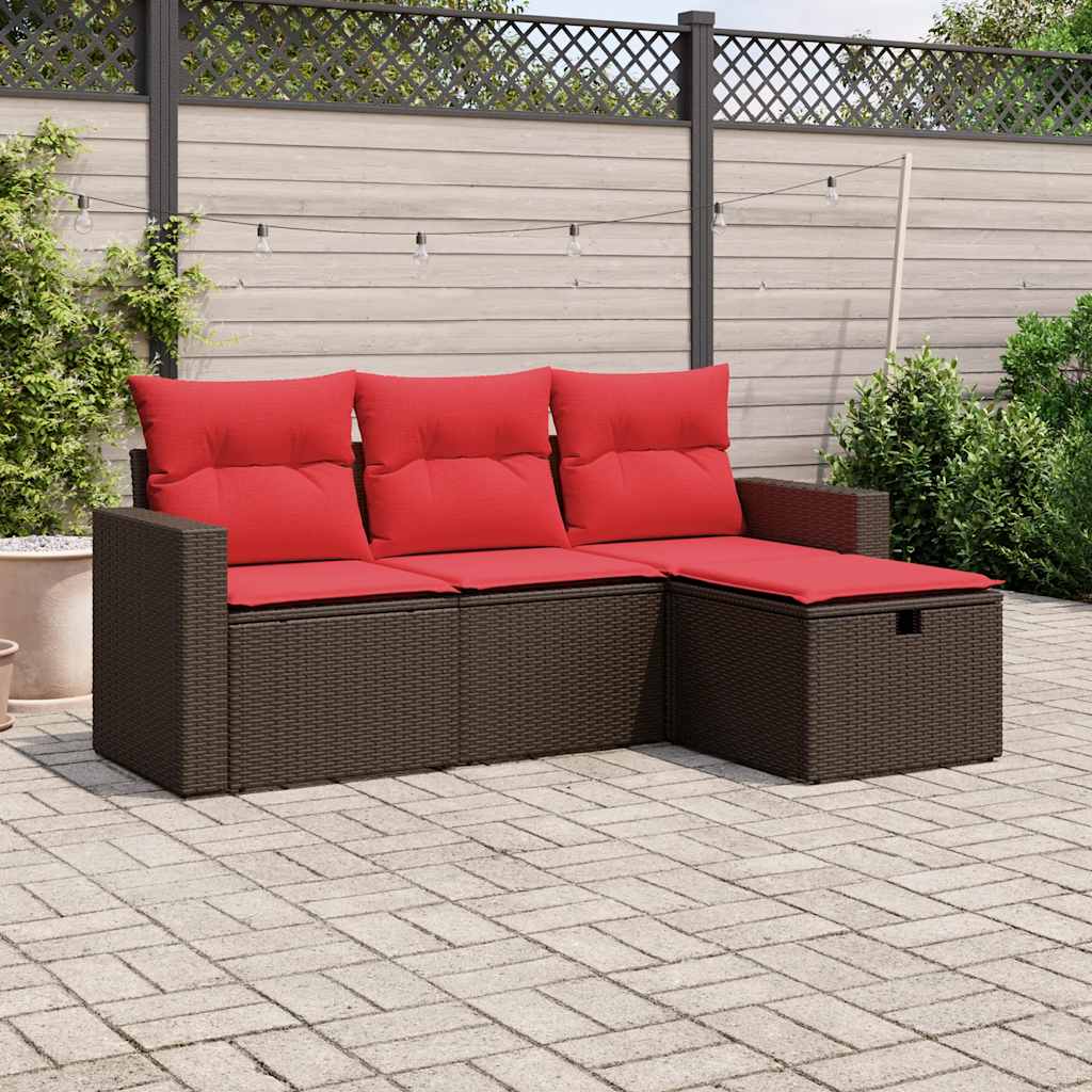 Set Divani da Giardino 4 pz con Cuscini Marrone in Polyrattan | homemem39