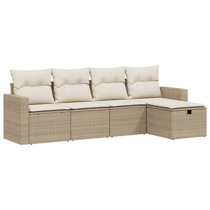 Set Divano da Giardino 5 pz con Cuscini Beige in Polyrattan - homemem39
