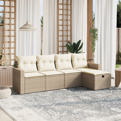 Set Divano da Giardino 5 pz con Cuscini Beige in Polyrattan - homemem39