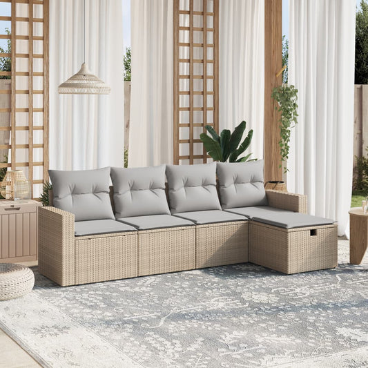 Set Divano da Giardino 5 pz con Cuscini Beige Misto Polyrattan - homemem39