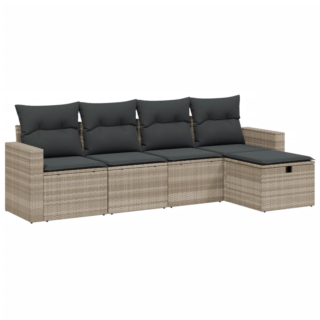Set Divano da Giardino 5pz con Cuscini Grigio Chiaro Polyrattan - homemem39