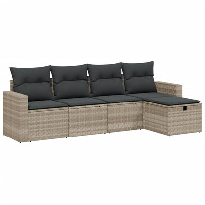 Set Divano da Giardino 5pz con Cuscini Grigio Chiaro Polyrattan - homemem39
