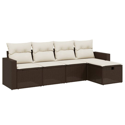 Set Divano da Giardino 5 pz con Cuscini Marrone in Polyrattan - homemem39