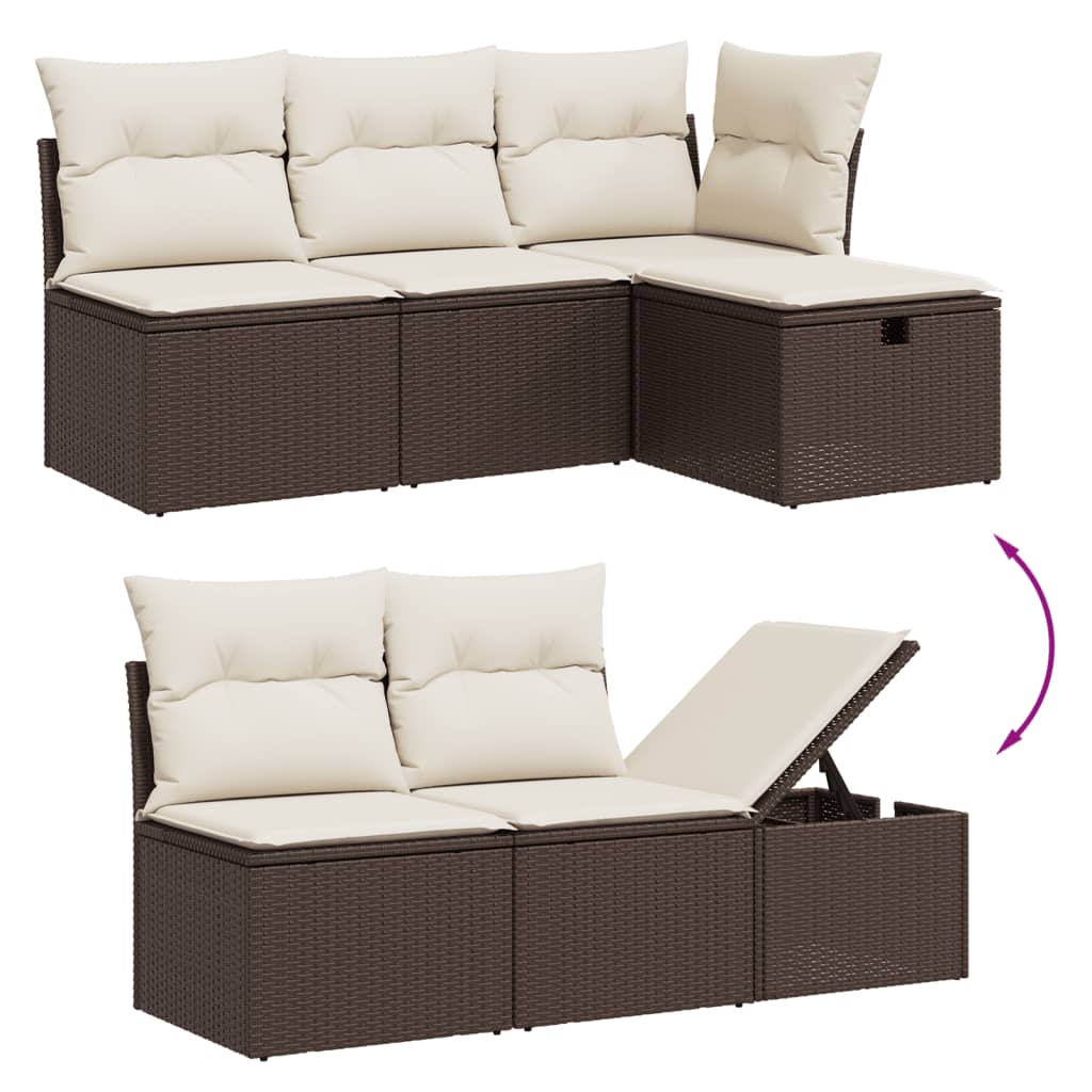 Set Divano da Giardino 5 pz con Cuscini Marrone in Polyrattan - homemem39