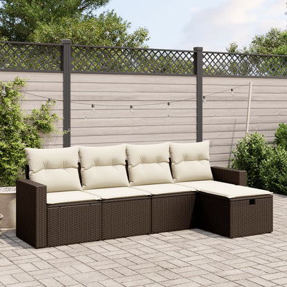 Set Divano da Giardino 5 pz con Cuscini Marrone in Polyrattan - homemem39