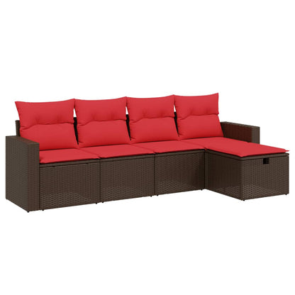 Set Divani da Giardino 5 pz con Cuscini Marrone in Polyrattan | homemem39