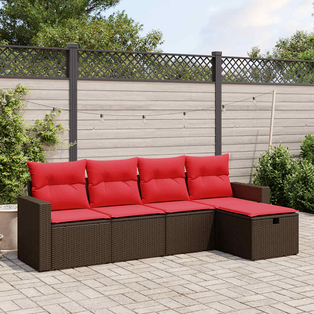 Set Divani da Giardino 5 pz con Cuscini Marrone in Polyrattan | homemem39