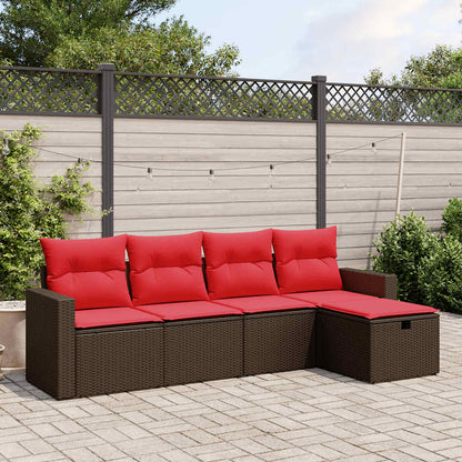 Set Divani da Giardino 5 pz con Cuscini Marrone in Polyrattan | homemem39