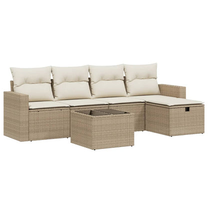 Set Divano da Giardino 6 pz con Cuscini Beige in Polyrattan - homemem39