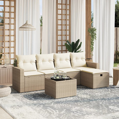 Set Divano da Giardino 6 pz con Cuscini Beige in Polyrattan - homemem39