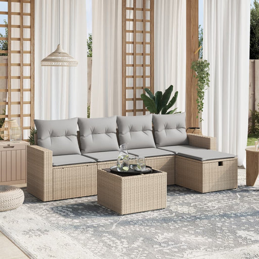 Set Divano da Giardino 6 pz con Cuscini Beige Misto Polyrattan - homemem39