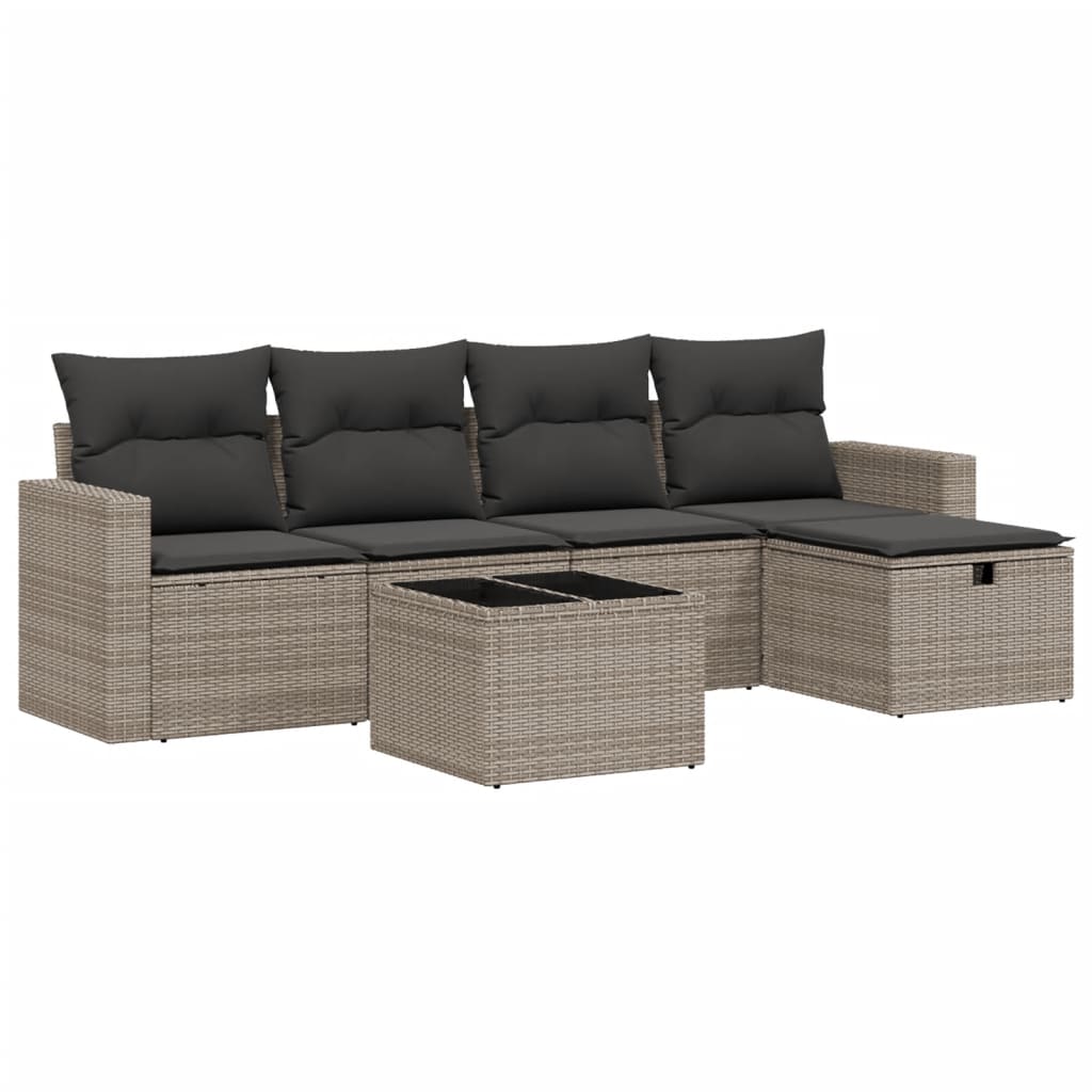 Set Divano da Giardino 6 pz con Cuscini Grigio in Polyrattan | homemem39