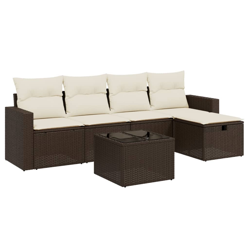 Set Divano da Giardino 6 pz con Cuscini Marrone in Polyrattan - homemem39