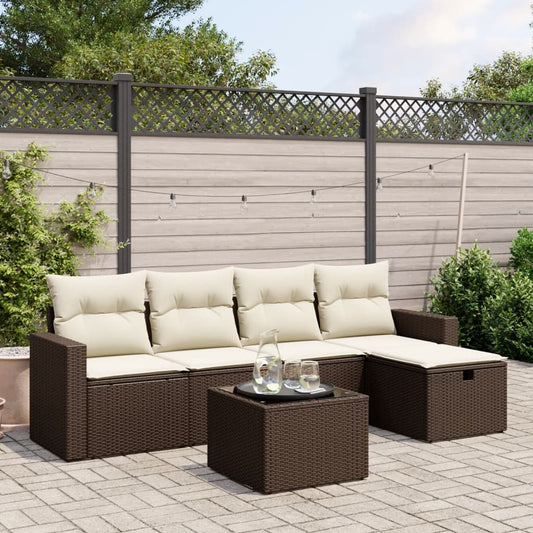 Set Divano da Giardino 6 pz con Cuscini Marrone in Polyrattan - homemem39
