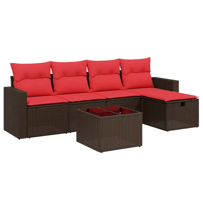 Set Divani da Giardino 6 pz con Cuscini Marrone in Polyrattan | homemem39