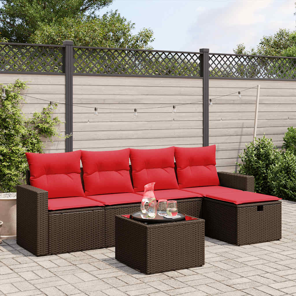 Set Divani da Giardino 6 pz con Cuscini Marrone in Polyrattan | homemem39