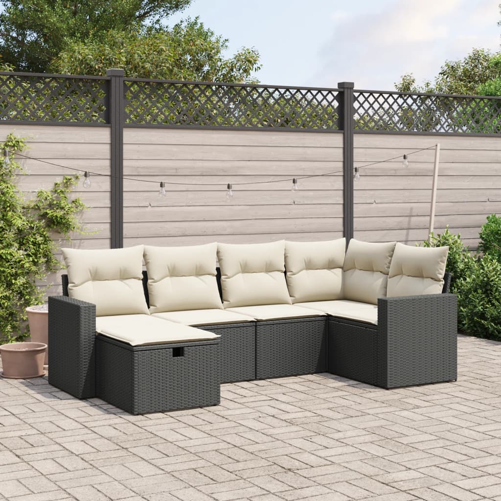 Set Divano da Giardino 6 pz con Cuscini Nero in Polyrattan - homemem39