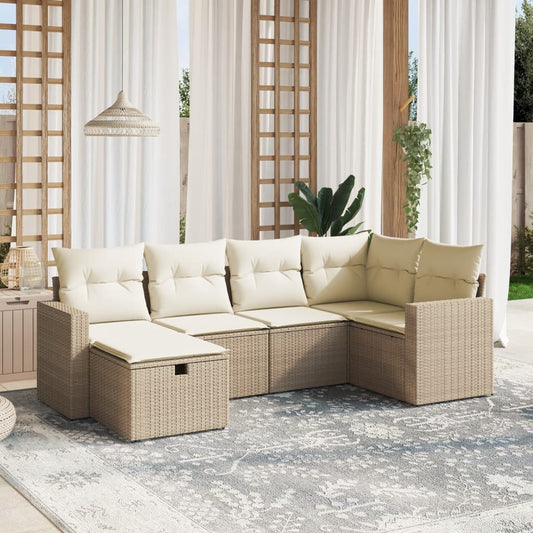 Set Divano da Giardino 6 pz con Cuscini Beige in Polyrattan - homemem39