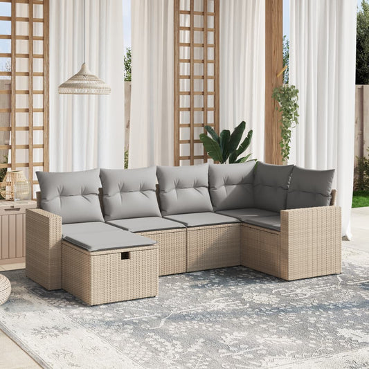 Set Divano da Giardino 6 pz con Cuscini Beige Misto Polyrattan - homemem39