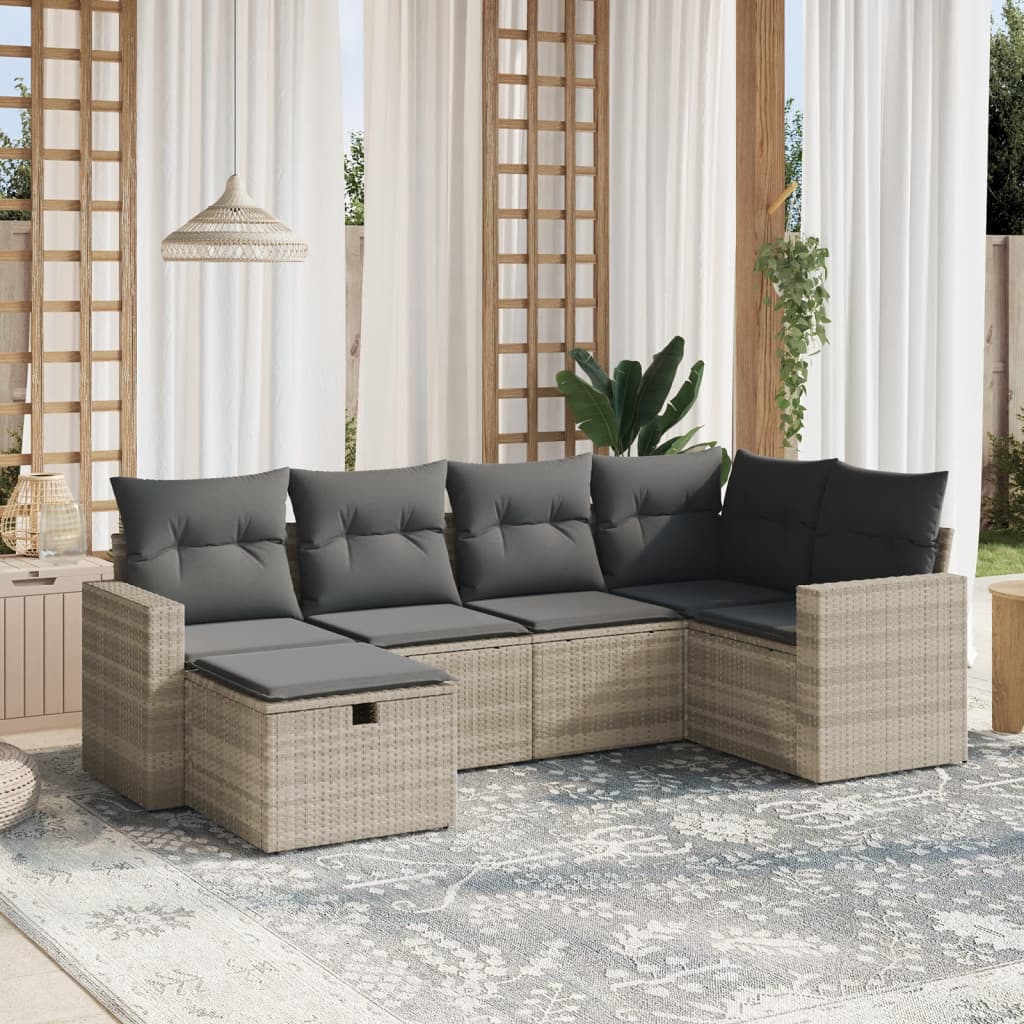 Set Divano da Giardino 6pz con Cuscini Grigio Chiaro Polyrattan - homemem39