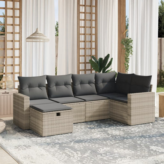 Set Divano da Giardino 6pz con Cuscini Grigio Chiaro Polyrattan - homemem39