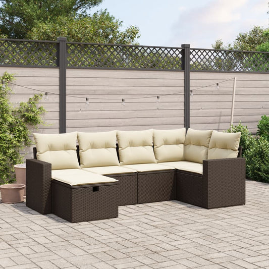 Set Divano da Giardino 6 pz con Cuscini Marrone in Polyrattan - homemem39