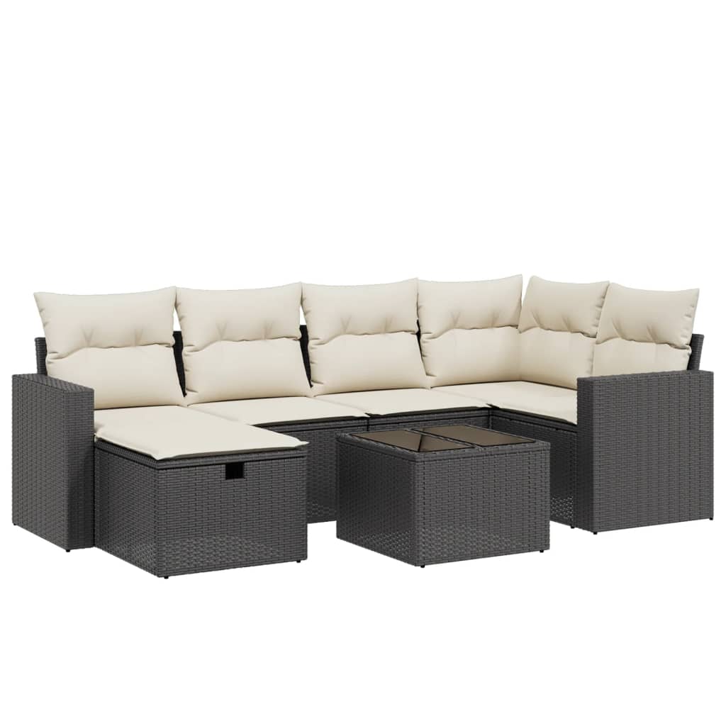 Set Divani da Giardino con Cuscini 7pz Nero Polyrattan | homemem39