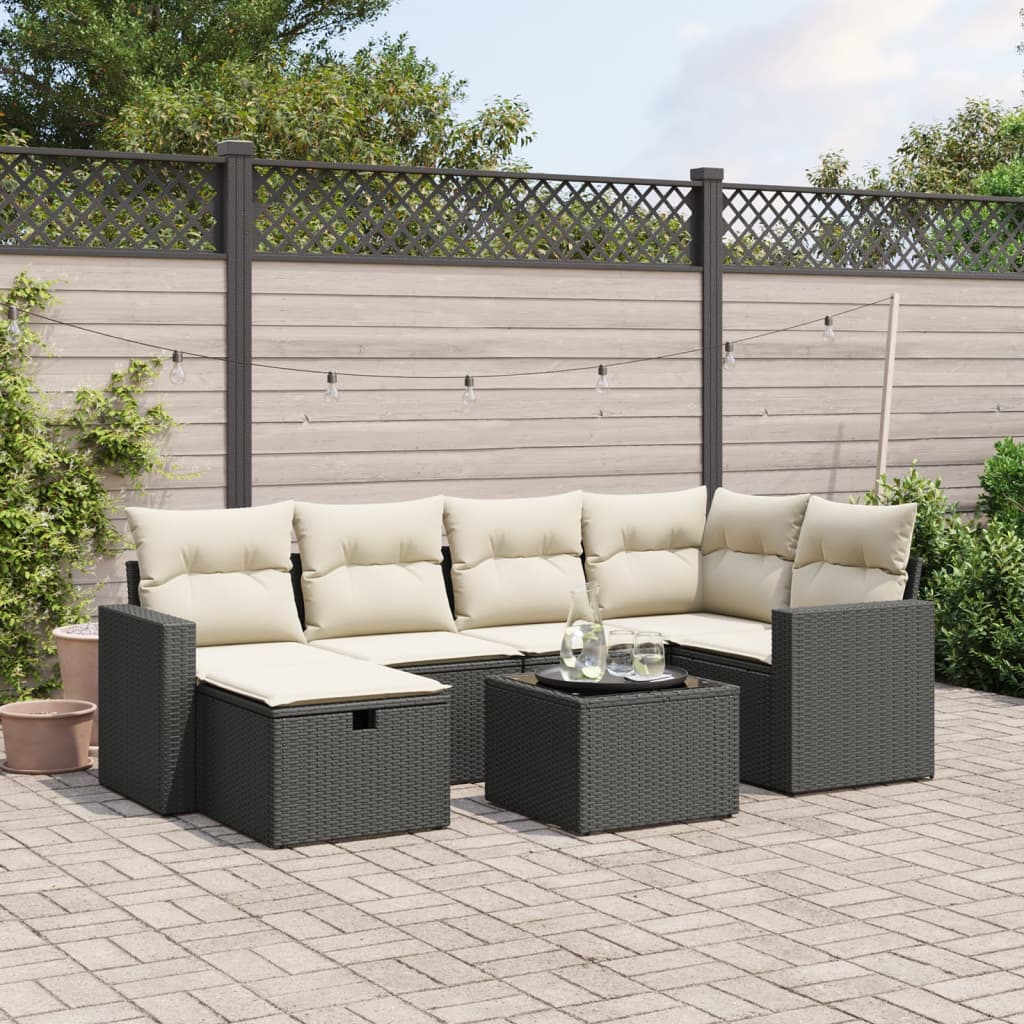 Set Divani da Giardino con Cuscini 7pz Nero Polyrattan | homemem39