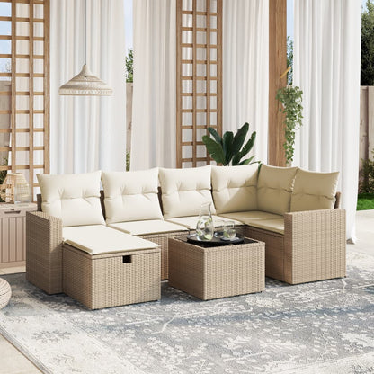 Set Divani da Giardino 7 pz con Cuscini Beige in Polyrattan - homemem39