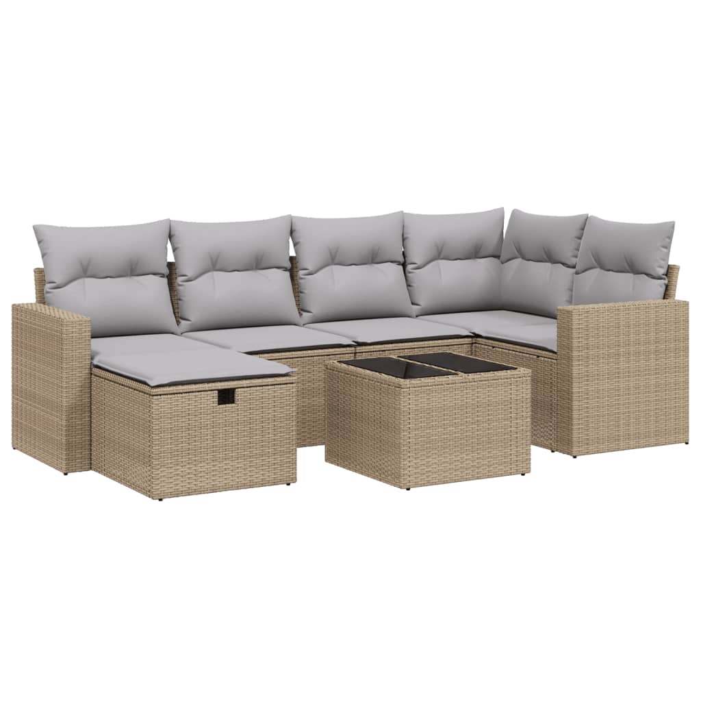Set Divano da Giardino 7 pz con Cuscini Beige Misto Polyrattan - homemem39