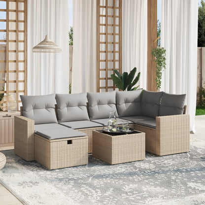 Set Divano da Giardino 7 pz con Cuscini Beige Misto Polyrattan - homemem39