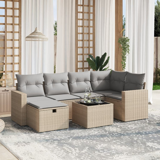 Set Divano da Giardino 7 pz con Cuscini Beige Misto Polyrattan - homemem39