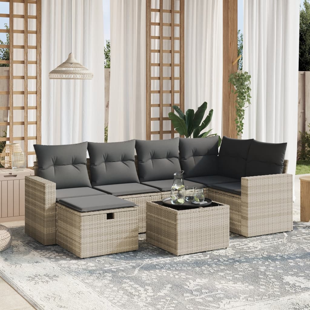 Set Divani da Giardino 7pz con Cuscini Grigio Chiaro Polyrattan - homemem39