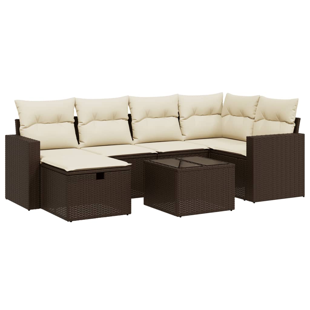 Set Divani da Giardino 7 pz con Cuscini Marrone in Polyrattan - homemem39
